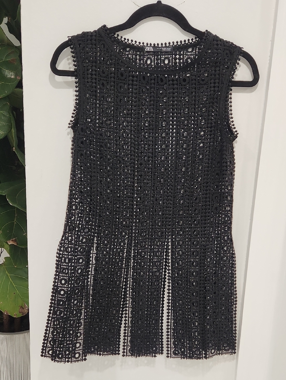 Zara Black Crochet Overlay Shell